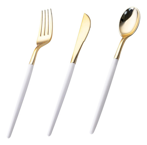 Juego De 60 Cubiertos Desechables Dorados De Plástico