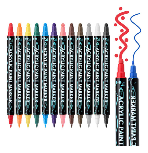 Marcadores De Pintura Acrlica, 12 Colores De Doble Punta Acr