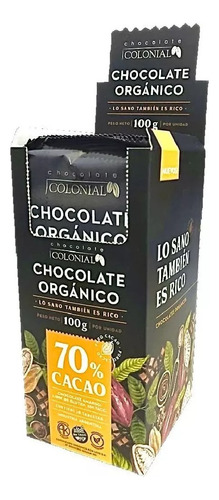 Chocolate Orgánico 70% - Colonial - 10u De 100g