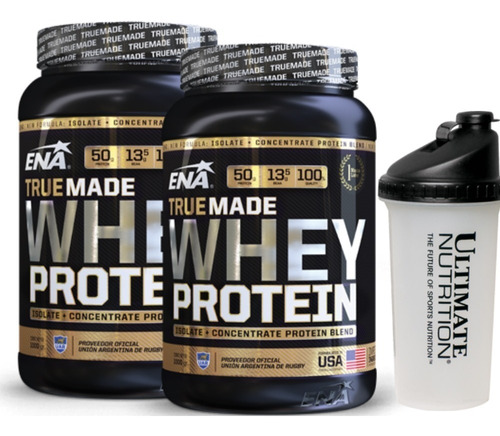 2 Whey Protein Ena 1kg True Made Proteína Isolate + Shaker