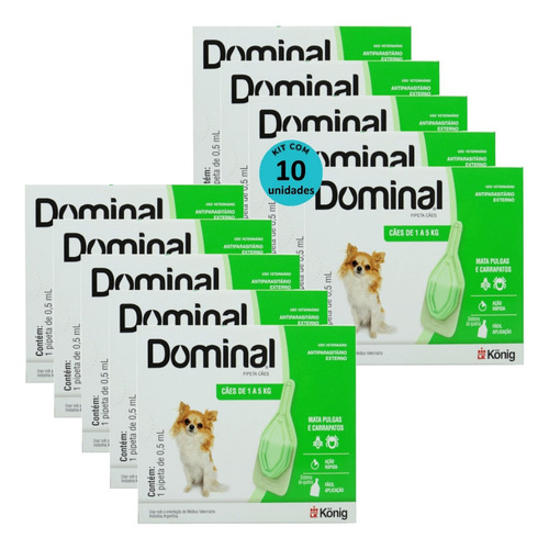 Dominal Pipeta Cães 1 A 5kg Contra Pulga Carrapato Kit C/ 10