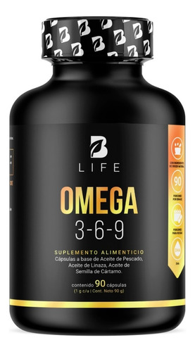 Omega 3 6 9, Pescado, Linaza, Cártamo De 90 Cápsulas. B Life Sabor Sin sabor