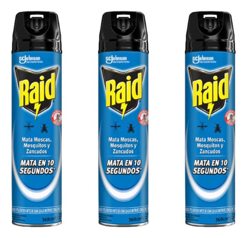 Pack 3 Raid Mata Moscas Mosquitos 360cc Insecticida Ambiente