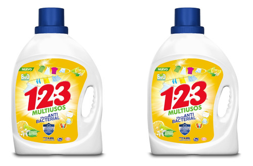 2 Pack 123 Detergente Liquido Para Ropa Antibacterial 4.65 L