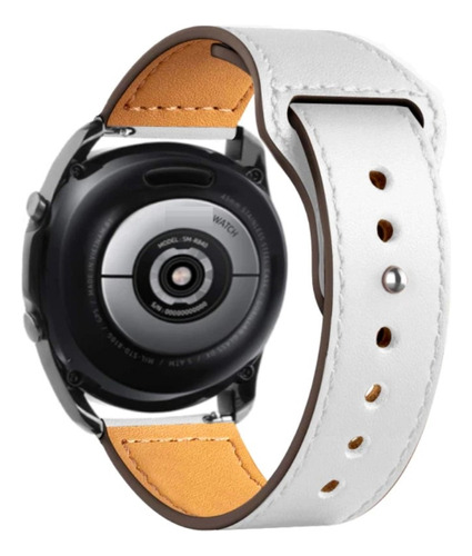 Pulseira Couro Compatível Galaxy Watch 4, 40, 42, 44, 46mm Cor Branca