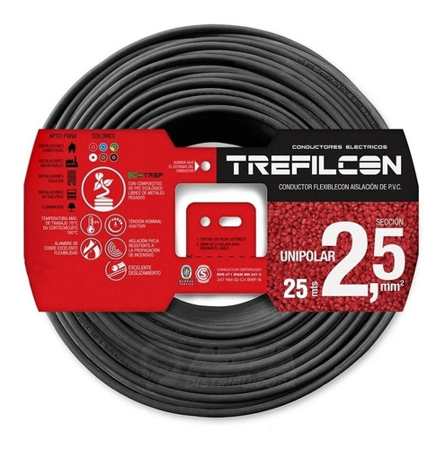 Cable Unipolar 2.50mm Trefilcon Negro X 10mts