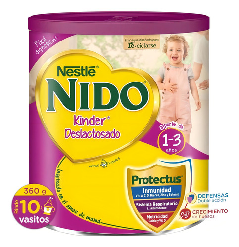 Leche Nido Kinder 1+ Deslactosada, 360gr Bebe Niño Y Niña