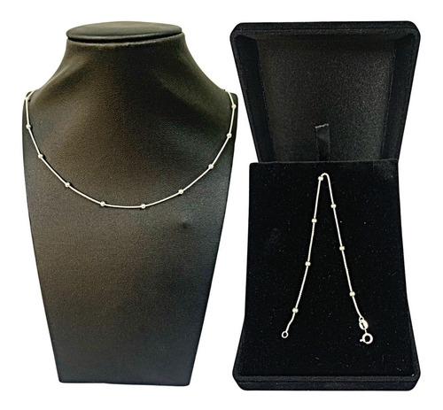 Conjunto Pulseira Colar Prata 925 Kit Bolinhas Legítimas Elo Cor Prata 925 Legítima Diâmetro 45 cm