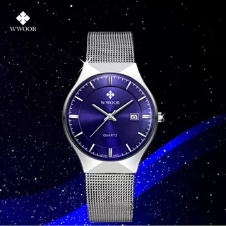 Calendário Wwoor Quartz Classic Relógios Impermeáveis Cor Do Fundo Azul