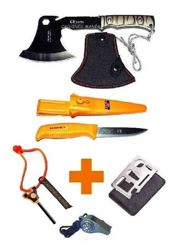 Set Cuchillo + Hacha + Pedernal Pesca Camping Supervivencia