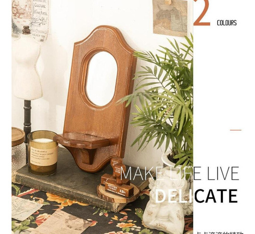 Espejo De Pared Decorativo, Marco De Madera Con Estante,