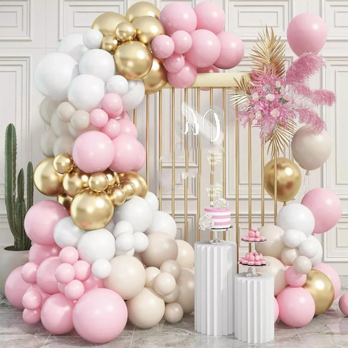 Kit 125 Balões Rosa Dourado Arco Descontruido Bexiga+ Fita