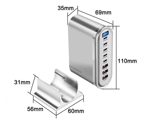 Cargador Múltiple Pd De Escritorio De 600 W, 4a4c Gan, 8 Pue