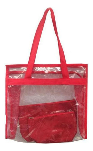 Bolsa De Praia Sacola Grande Feminina Transparente Vermelha