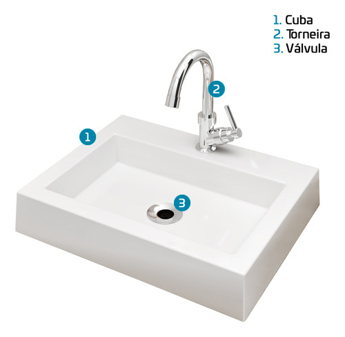 KIT Cuba Pia De Apoio Retangular 47x36cm Esmeralda Para Banheiro Com Torneira E Válvula Cromada Beltempo