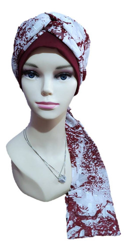 Turbante Para Mujer Gorro Oncológico Quimio, Mascada/ Tyamia Color Tinto Modelo Mascada