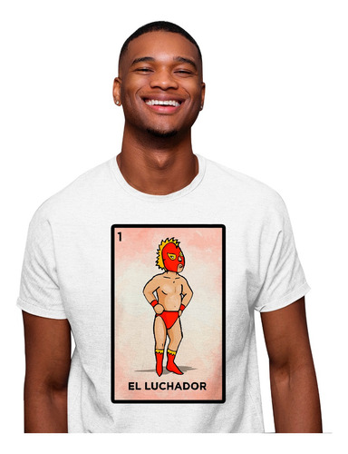 Camisa Hombre Estampada Cartas De Loteria El Luchador