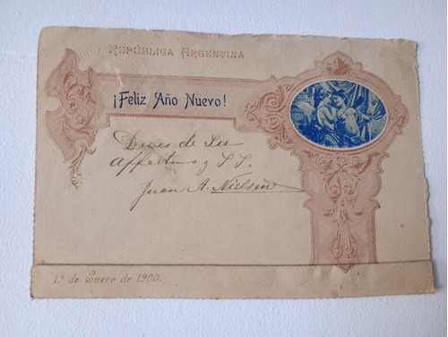 Tarjeta Postal Antigua Argentina 1900. Feliz Año Nuevo