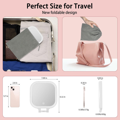 Espejo De Tocador De Maquillaje De Viaje Recargable Con