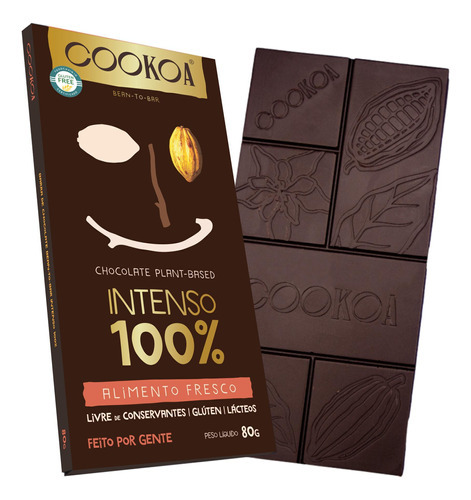 Kit 3x: Chocolate Intenso 100% Cacau Vegano Cookoa 80g