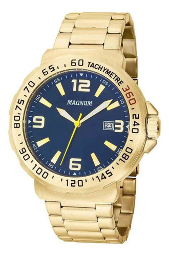 Relógio Magnum Masculino Analógico Dourado Ma35020a Cor do fundo Azul