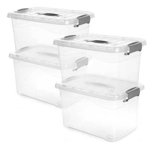 4 Cajas Organizadoras Plásticas Transparentes Con Tapa 10 Li