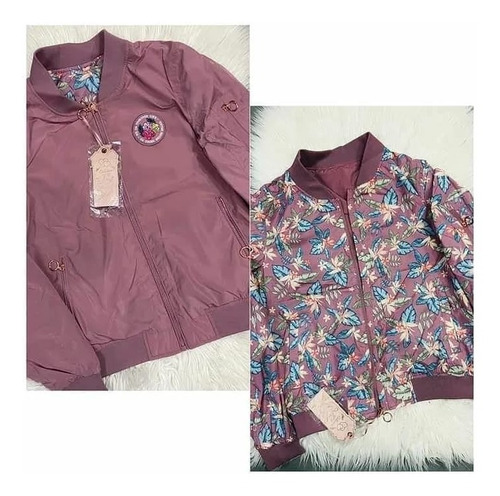 Campera Dama Rompeviento Reversible Con Flores Sin Capucha