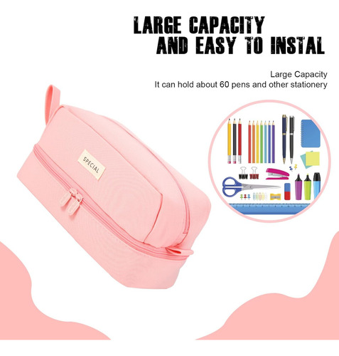 Cartuchera Para Lapices Wohey Color Rosa Gran Capacidad