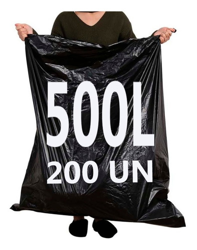 Imagem 1 de 6 de 200 Sacos De Lixo Preto 500 Litros Reforçado
