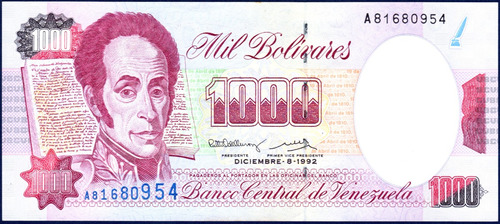 Billete De 1000 Bolívares A8 Diciembre 8 1992 Simón Bolívar