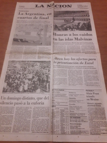 Tapa Diario La Nación 25 06 1990 Malvinas Caniggia Mundial 