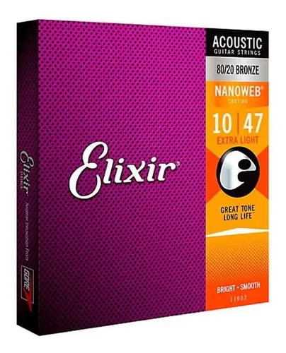 Encordoamento Elixir Extra Light Violão Aço 10/47 Bronze 80/20