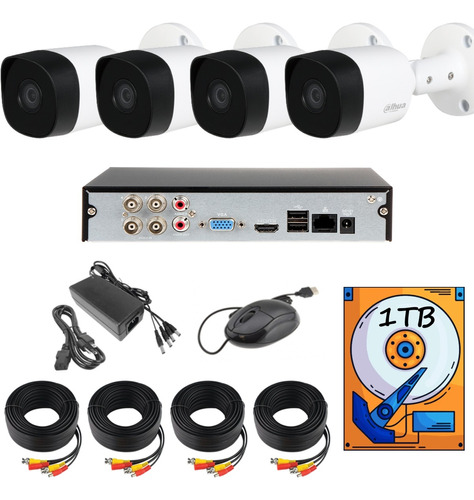 Kit Circuito Cerrado 4 Cámaras 4 Ch 1080p 2mp Dahua 1tb