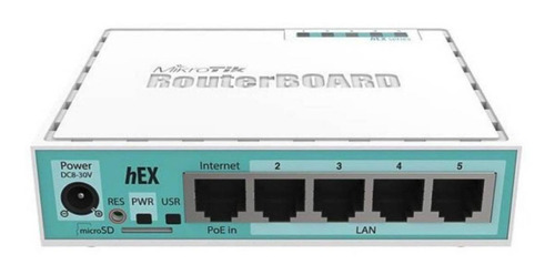 Imagem 1 de 4 de Roteador MikroTik RouterBOARD hEX RB750Gr3 branco e azul-turquesa 100V/240V
