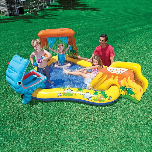 Pileta Inflable Con Tobogan De Dinosaurios Agua Intex 216 Lt Color Verde
