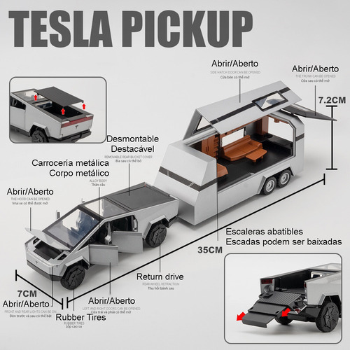 M0x Tesla Cybertruck 1/32 Miniatura Metal Coche Con Luz Y