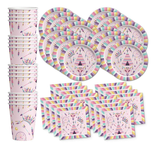 Pink Tribal Boho Girl Birthday Party Supplies Set Plate...