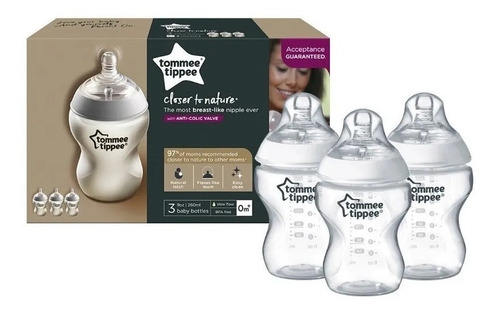 Imagen 2 de 4 de Pack De 3 Biberon Tommee Tippee Natural 260 By Creciendo