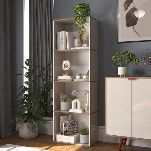 Estante Livreiro Multiuso Off White Com 5 Prateleiras Madeira Armário Moderno P/ Escritorio Mod: Machina