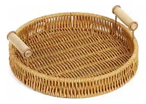 Comprar Bandeja Canasta Ratán Mimbre Redonda Cestas Pan Con Asa - M