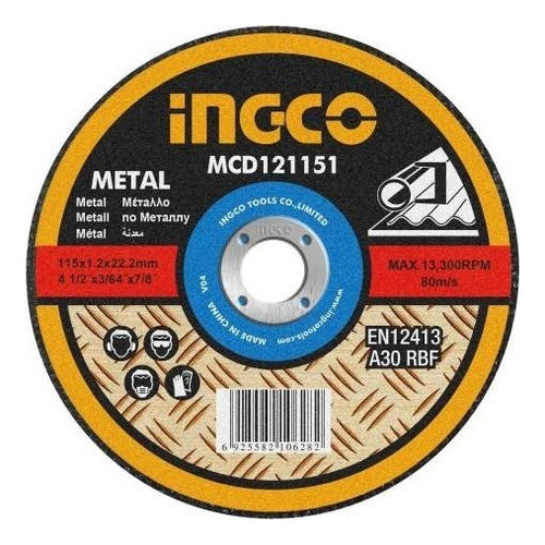 Pack X 10 Disco Corte 4½ Ingco 1.2mm P/metal Mcd121151 - Smf