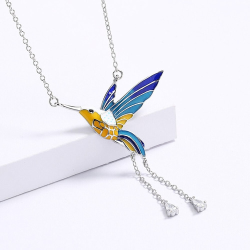 Imagen 6 de 6 de Collar De Colibrí Esmaltado Con Circonias Cúbicas