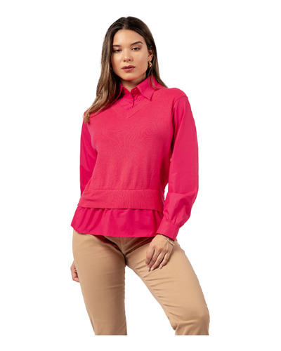 Chompa Camisero 2 En 1 Color Fucsia