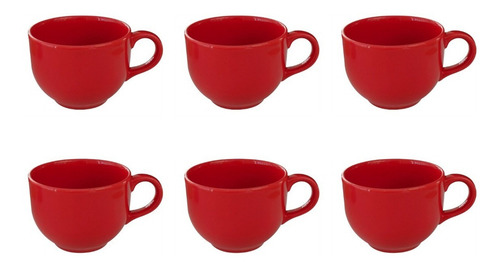 6 Tazones Tazas Grandes Sopa Cerealeros Ceramica 740 Ml Color Rojo