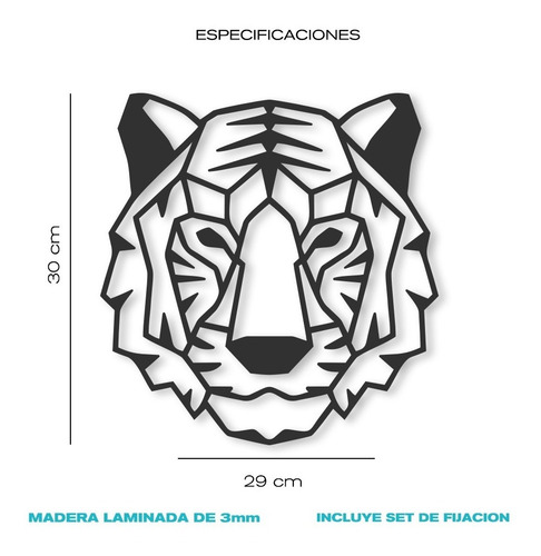 Imagen 4 de 4 de Cuadro Decorativo En Madera Calada Tigre Geo Mural