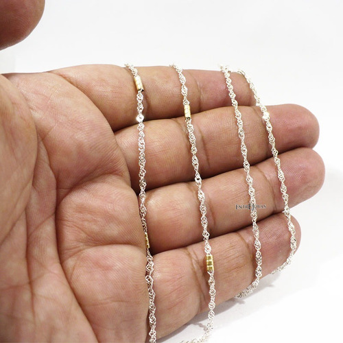 Cadena Plata Mujer 925 Con Apliques En Oro Singapur Color Plateado
