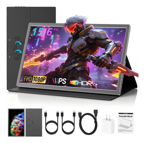 15.6 Monitor Gamer Portátil Beaowink Full Hd Computadora 1080p Ips Pantalla Hdmi Usb 100% Srgb Con Funda Y Altavoces Duales
