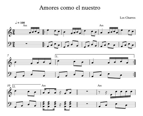 Partitura Para Piano Amores Como El Nuestro - Los Charros