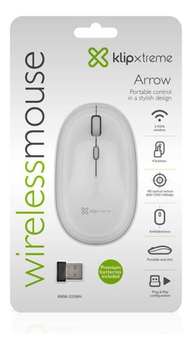 Mouse Klip Xtreme Arrow Inalambrico / 1.600dpi / 4 Botones 