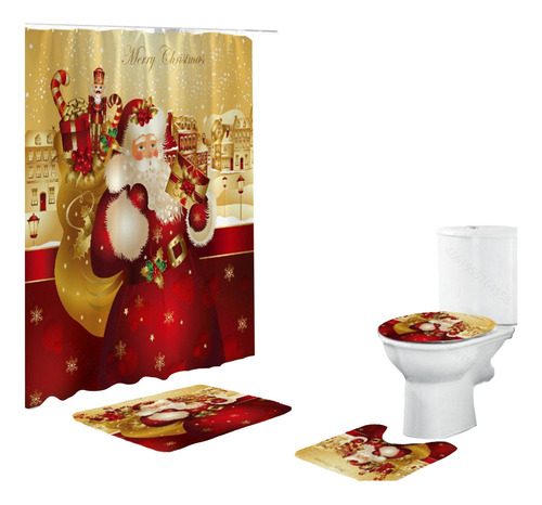 Juego De 4 Cortinas De Ducha Para Baño Decorado En Navidad